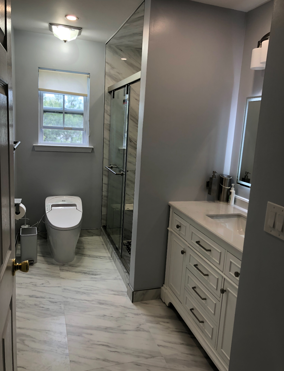 Freestanding tub with matte black fixtures