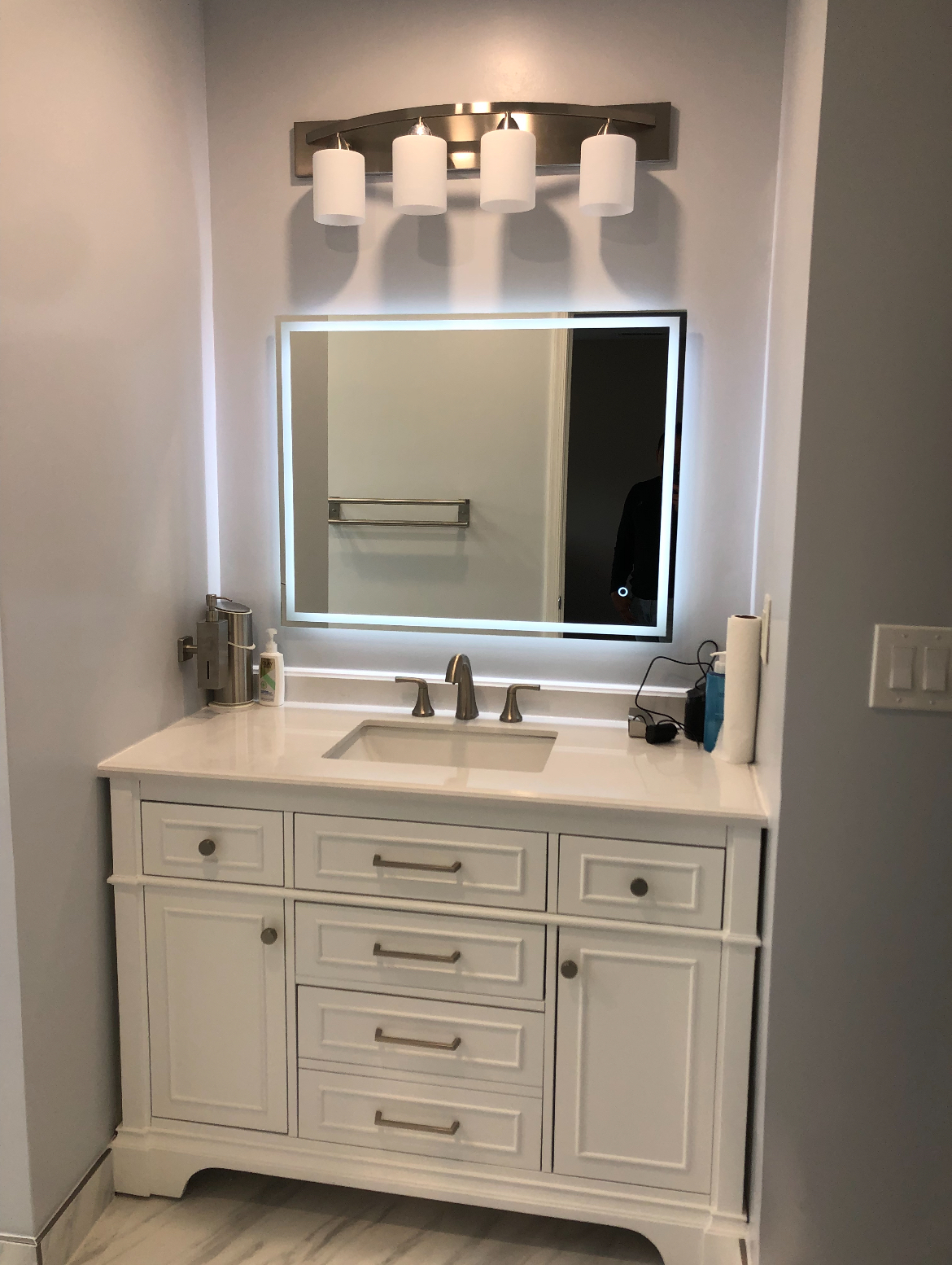 Light oak vanity and quartz top