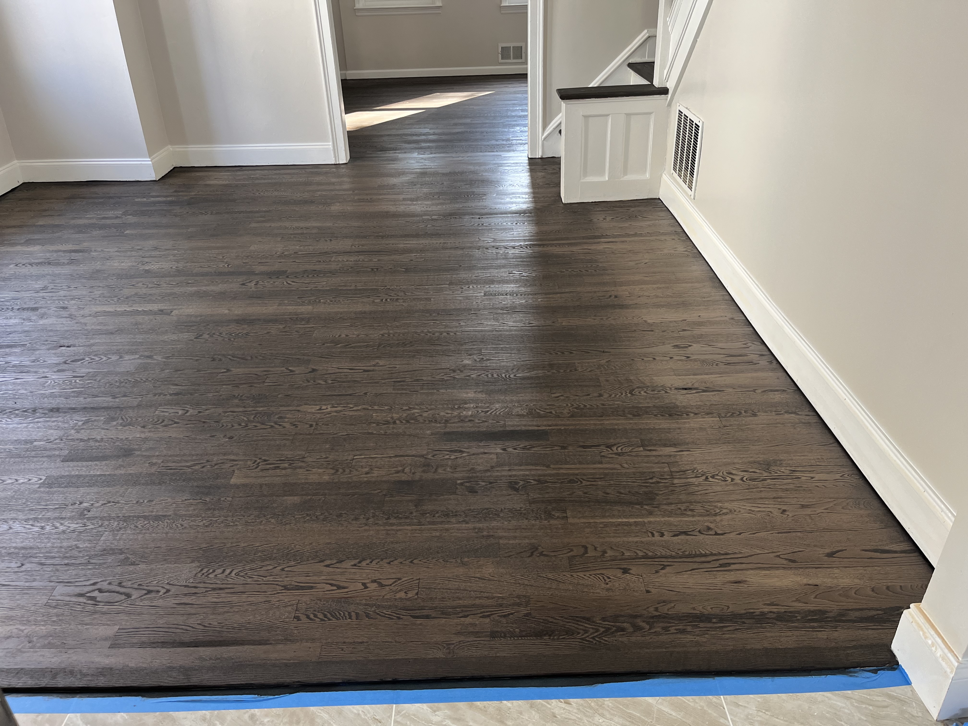 Rich stained oak with satin topcoat